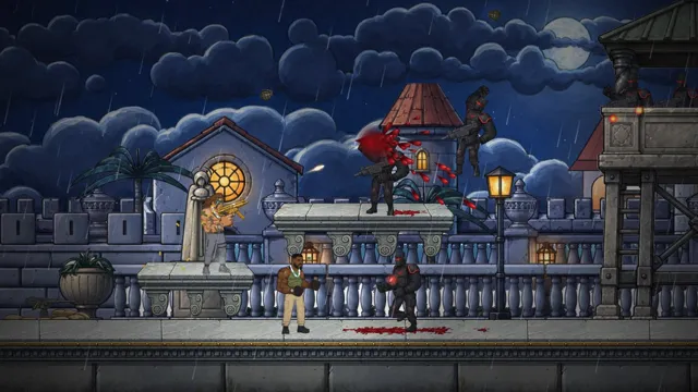 Kable and Hammer fighting on a fortress wall at night in the rain
