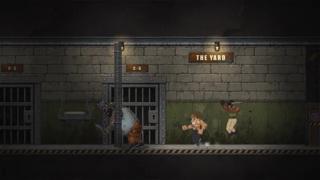 Kable and Hammer fighting the Block King in the prison yard